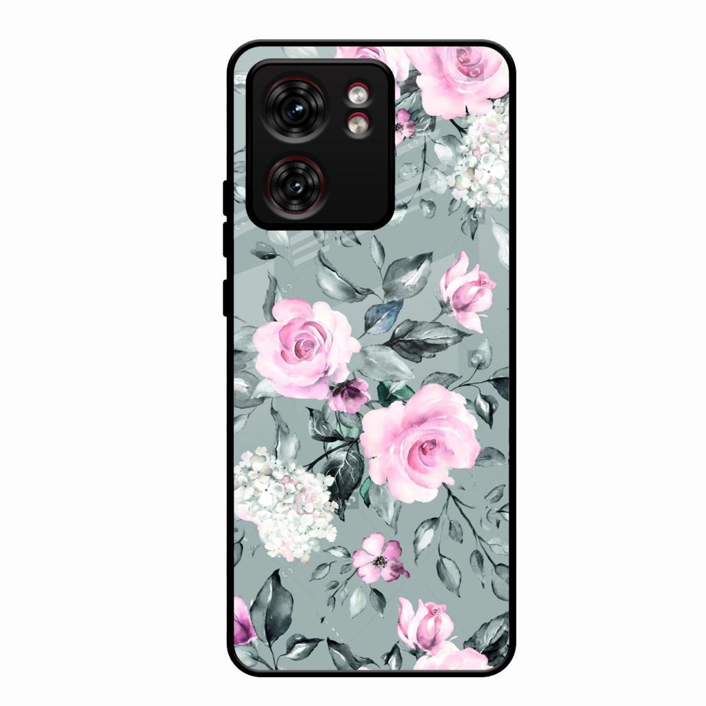 Retro Floral Glossy Glass Case Cover V2 For Motorola Edge 40