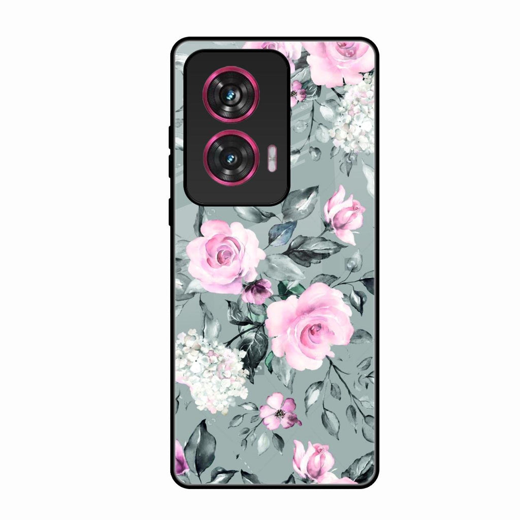 Retro Floral Glossy Glass Case Cover V2 For Motorola Edge 50 Fusion 5G