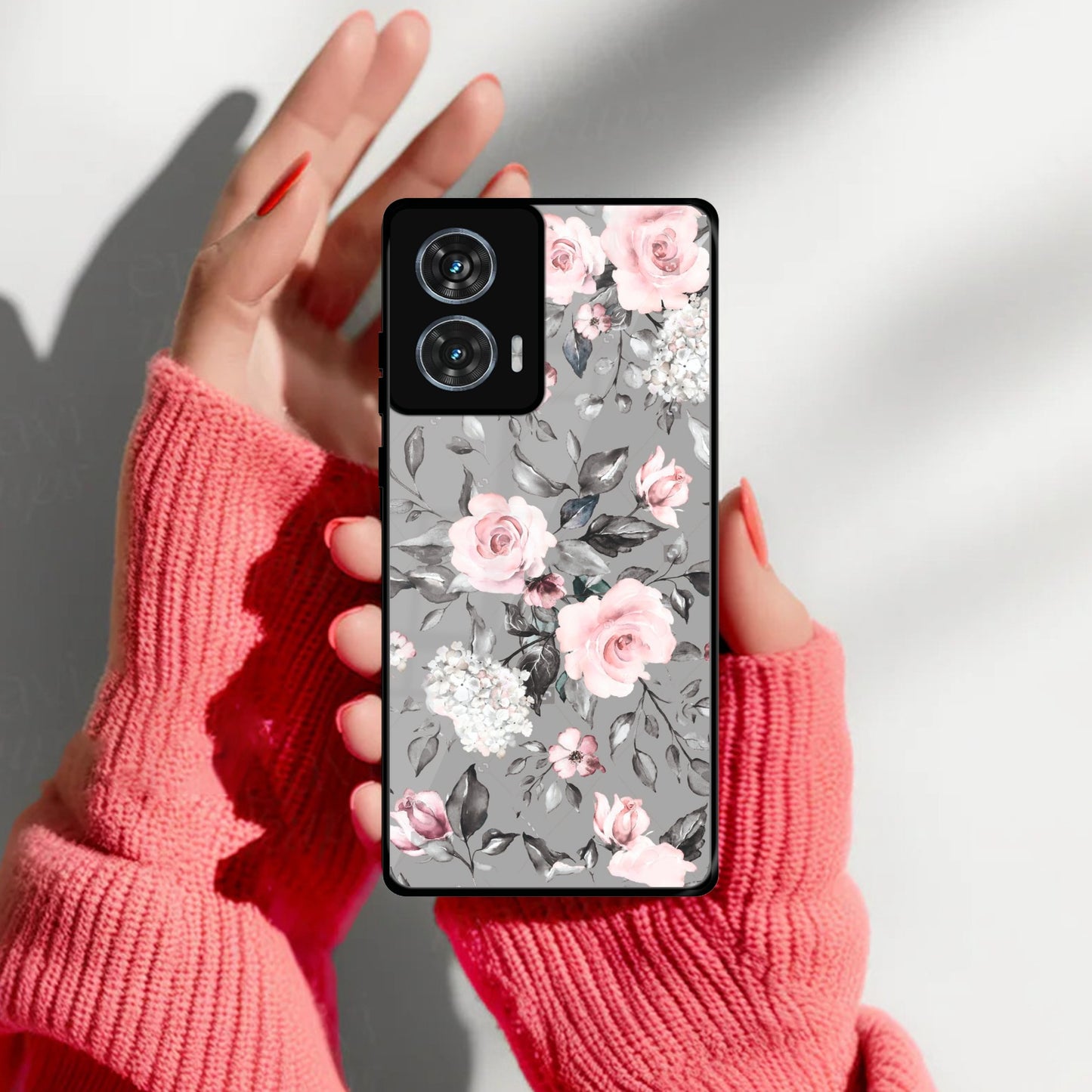 Retro Floral Glossy Glass Case Cover V2 For Motorola