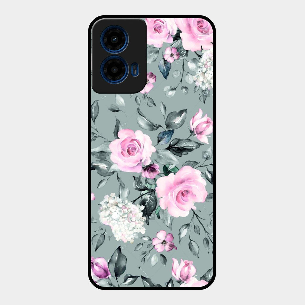 Retro Floral Glossy Glass Case Cover V2 For Motorola G45 5G