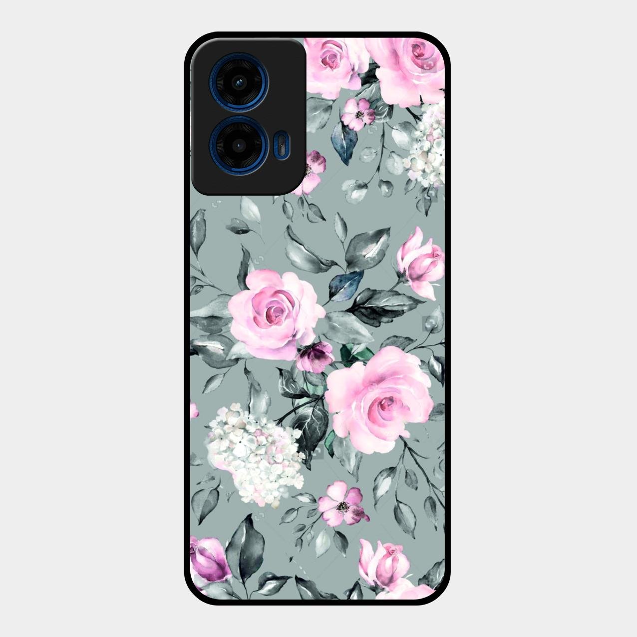 Retro Floral Glossy Glass Case Cover V2 For Motorola G45 5G