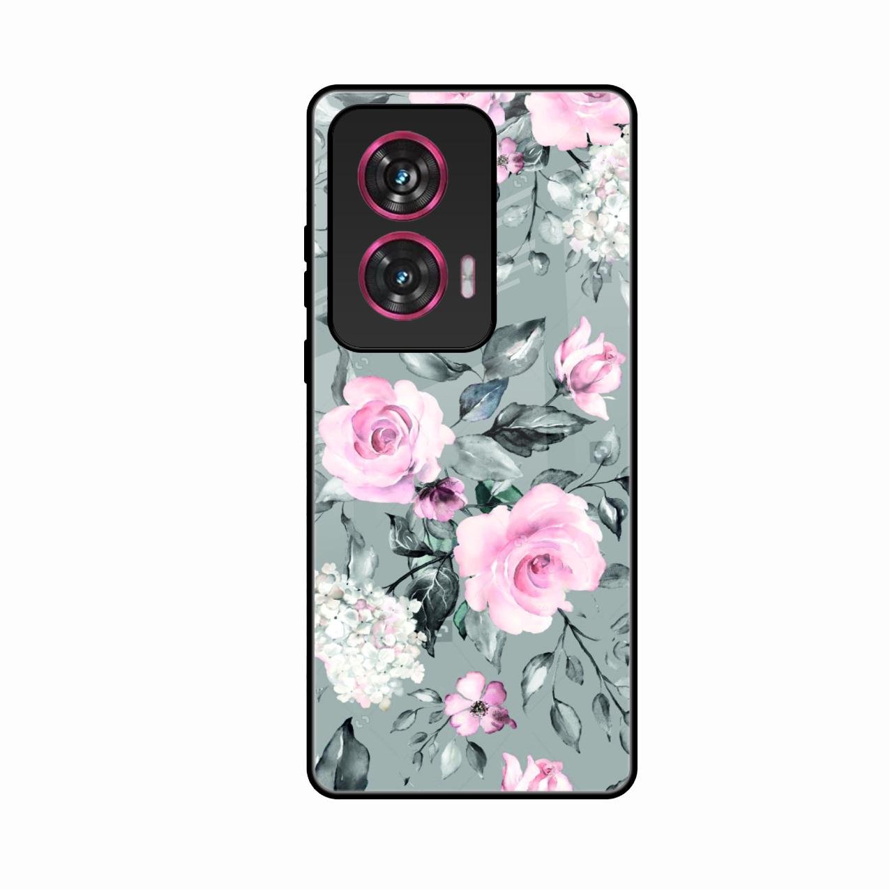 Retro Floral Glossy Glass Case Cover V2 For Motorola G85 5G