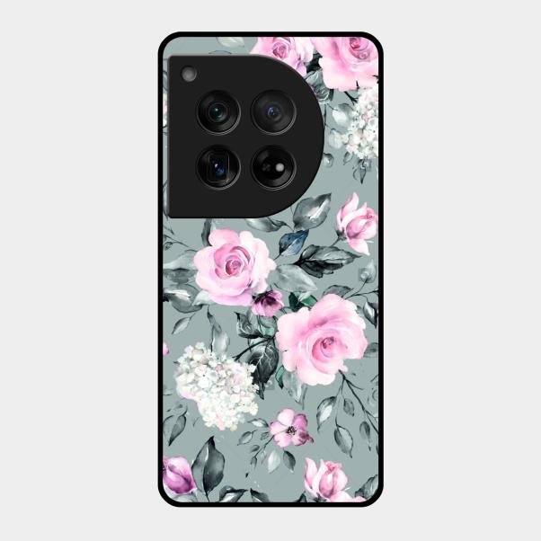 Retro Floral Glossy Glass Case Cover V2 For Oneplus 12 5G