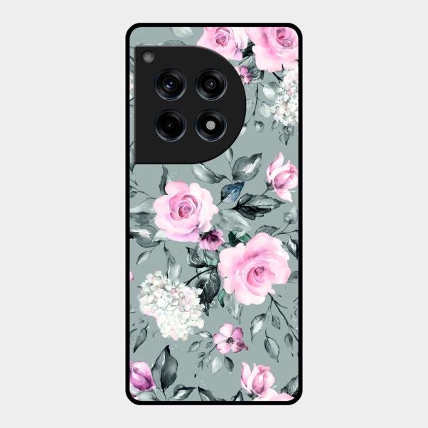 Retro Floral Glossy Glass Case Cover V2 For Oneplus 12R 5G