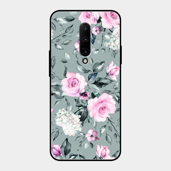 Retro Floral Glossy Glass Case Cover V2 For Oneplus 7 Pro
