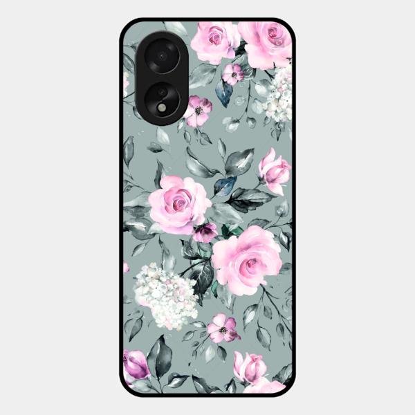 Retro Floral Glossy Glass Case Cover V2 For Oppo A38