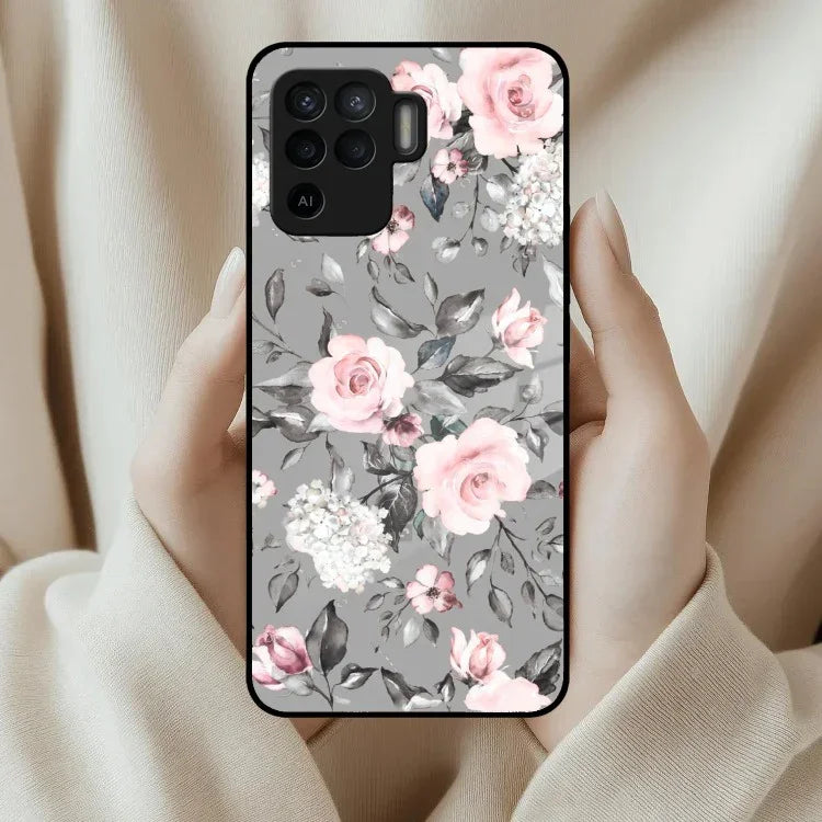 Retro Floral Glossy Glass Case Cover V2 For Oppo - ShopOnCliQ