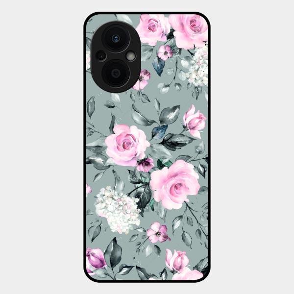 Retro Floral Glossy Glass Case Cover V2 For Oppo F21S Pro 5G