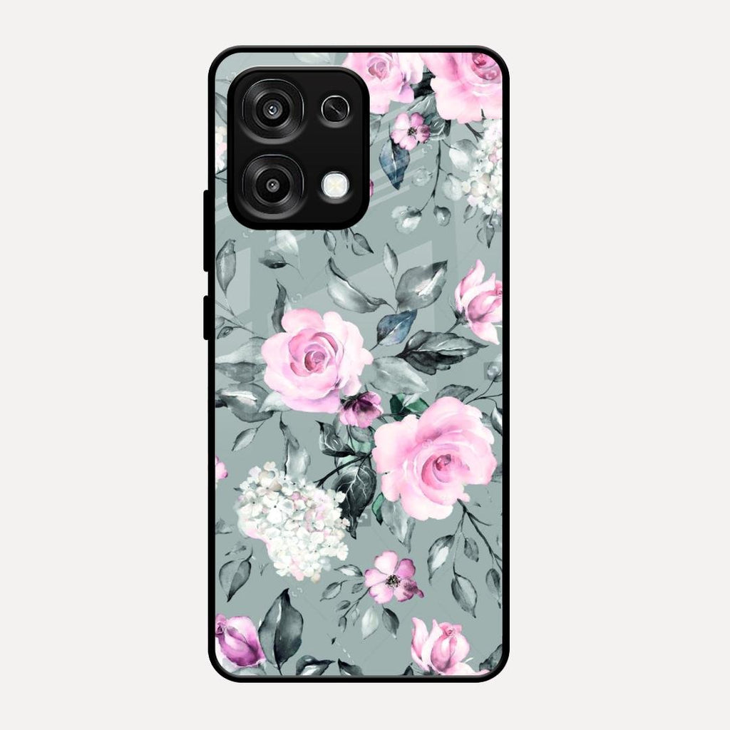 Retro Floral Glossy Glass Case Cover V2 For Oppo F31 5G