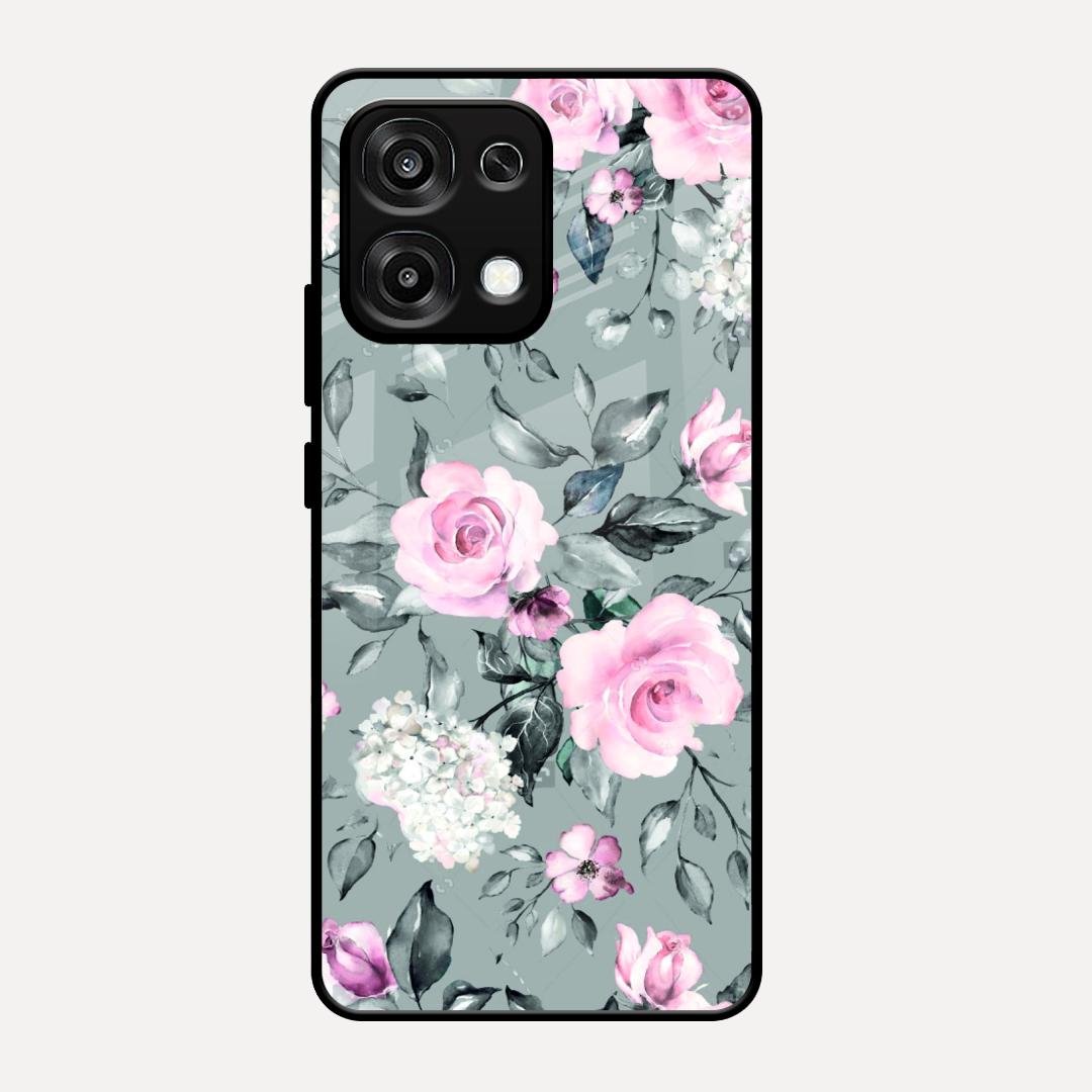 Retro Floral Glossy Glass Case Cover V2 For Oppo F31 5G