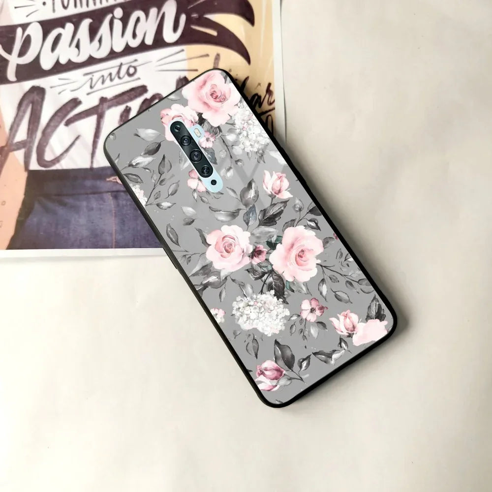 Retro Floral Glossy Glass Case Cover V2 For Oppo - ShopOnCliQ
