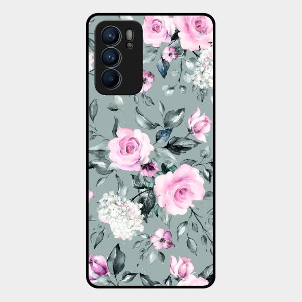 Retro Floral Glossy Glass Case Cover V2 For Oppo Reno 6 5G