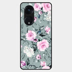 Retro Floral Glossy Glass Case Cover V2 For Oppo Reno 8T 5G