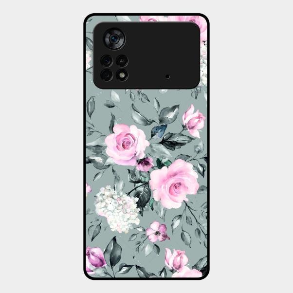 Retro Floral Glossy Glass Case Cover V2 For Poco X4 Pro 5G