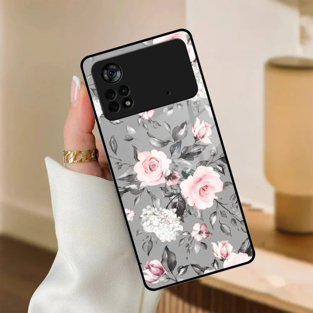 Retro Floral Glossy Glass Case Cover V2 For Poco - ShopOnCliQ