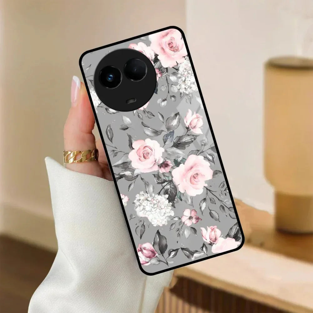 Retro Floral Glossy Glass Case Cover V2 For Realme/Narzo - ShopOnCliQ