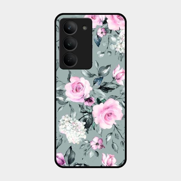 Retro Floral Glossy Glass Case Cover V2 For Realme 14X 5G