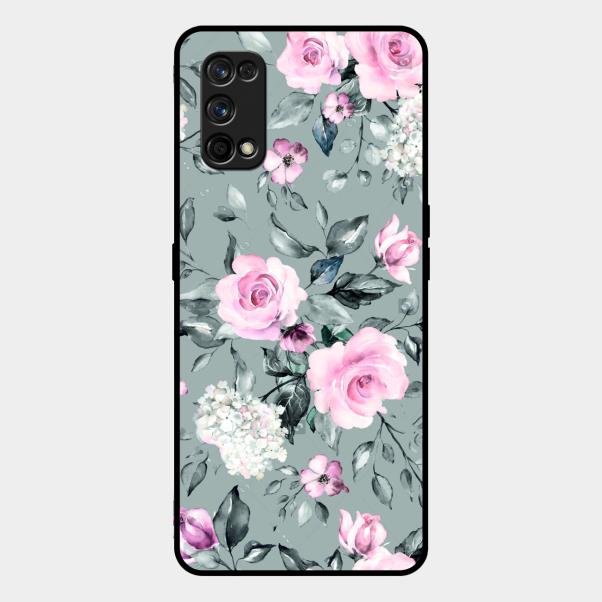 Retro Floral Glossy Glass Case Cover V2 For Realme 7 Pro