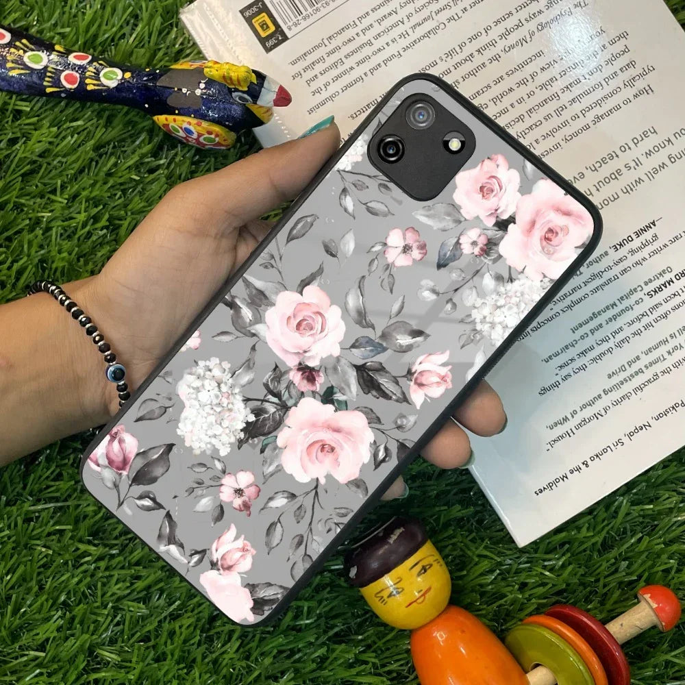 Retro Floral Glossy Glass Case Cover V2 For Realme/Narzo - ShopOnCliQ