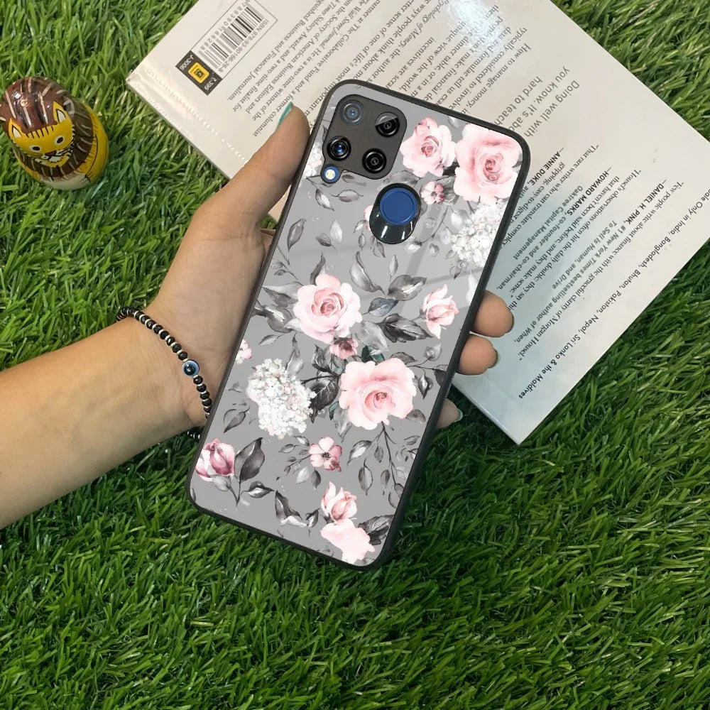 Retro Floral Glossy Glass Case Cover V2 For Realme/Narzo - ShopOnCliQ