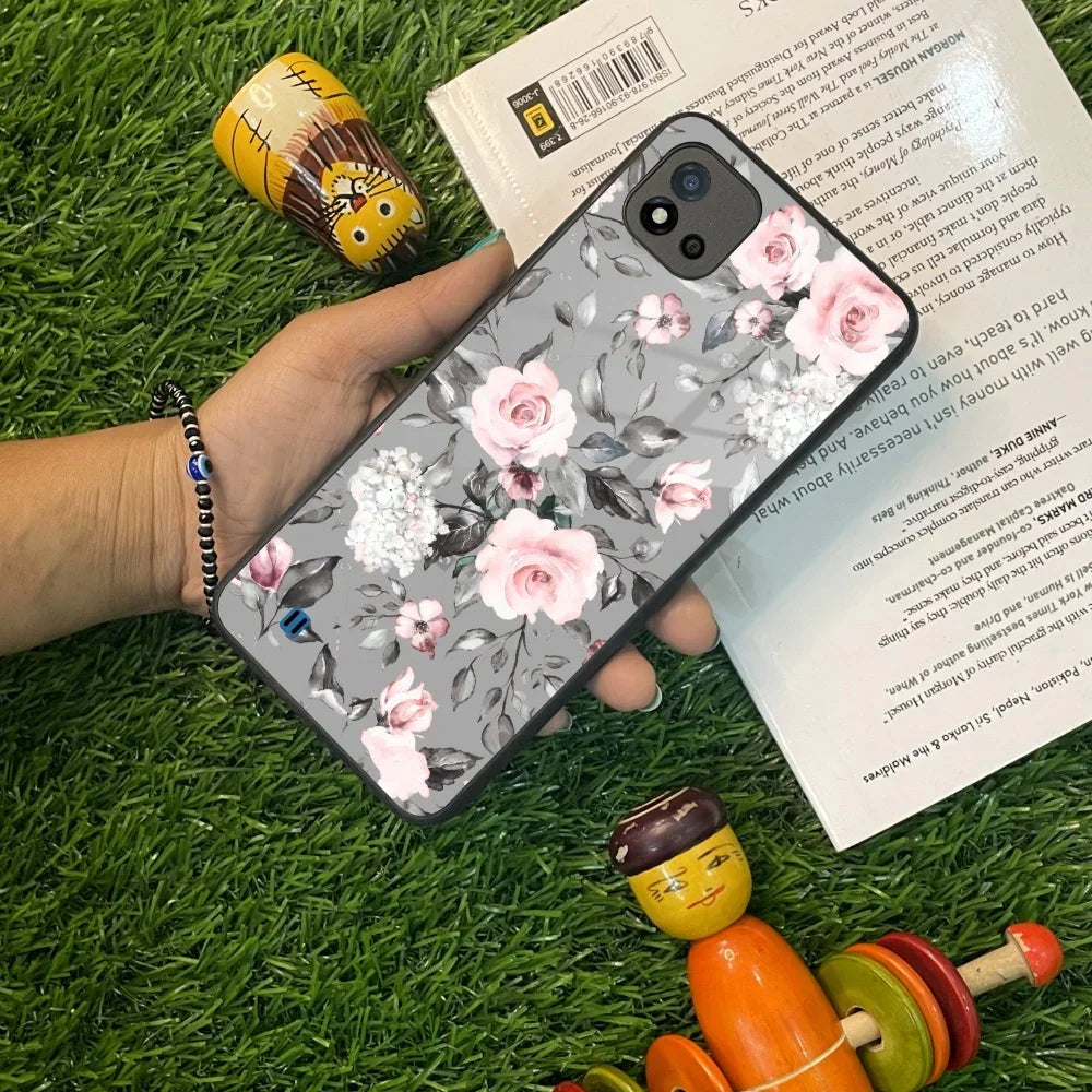 Retro Floral Glossy Glass Case Cover V2 For Realme/Narzo - ShopOnCliQ
