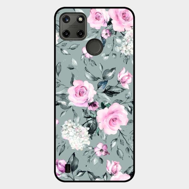 Retro Floral Glossy Glass Case Cover V2 For Realme C25Y