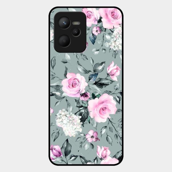 Retro Floral Glossy Glass Case Cover V2 For Realme C35