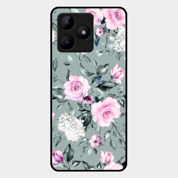 Retro Floral Glossy Glass Case Cover V2 For Realme C53