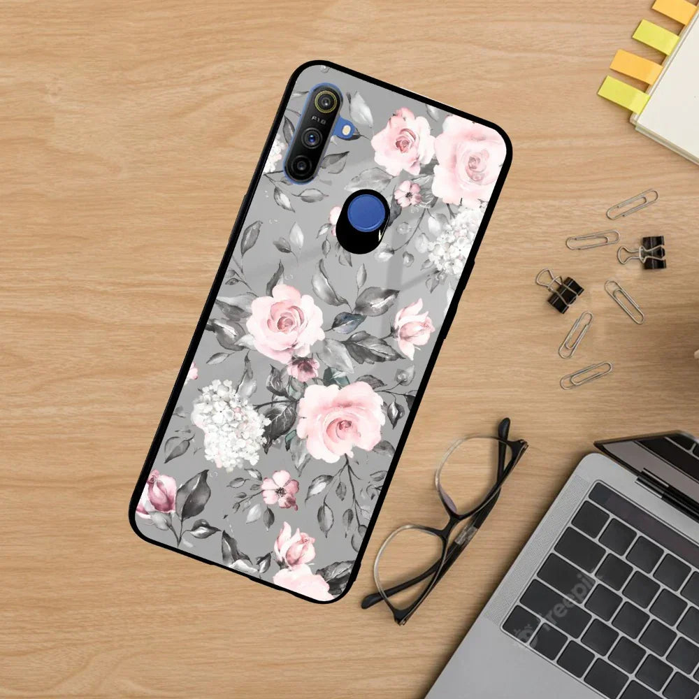 Retro Floral Glossy Glass Case Cover V2 For Realme/Narzo - ShopOnCliQ