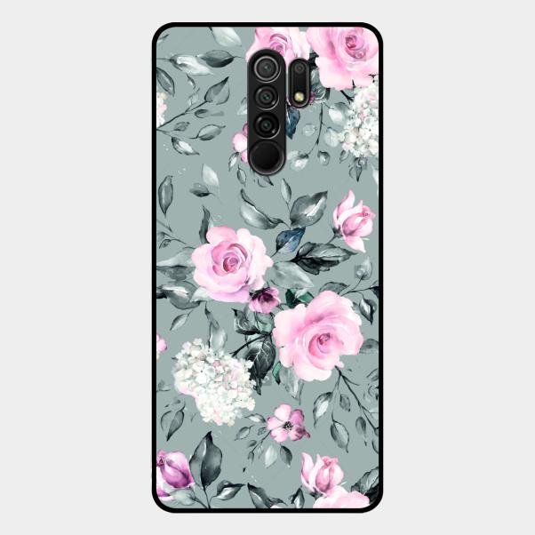 Retro Floral Glossy Glass Case Cover V2 For Redmi 9 Prime