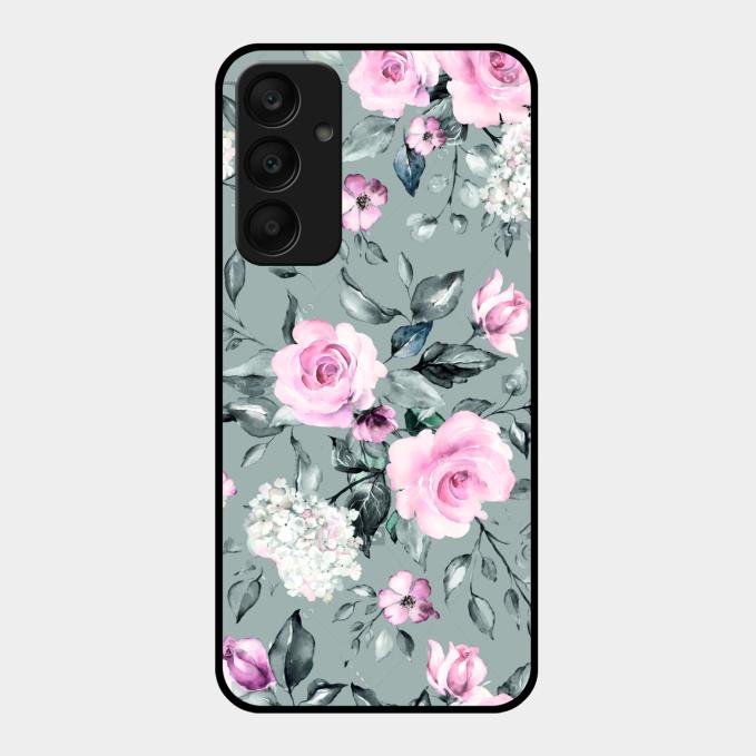 Retro Floral Glossy Glass Case Cover V2 For Samsung Galaxy A25 5G