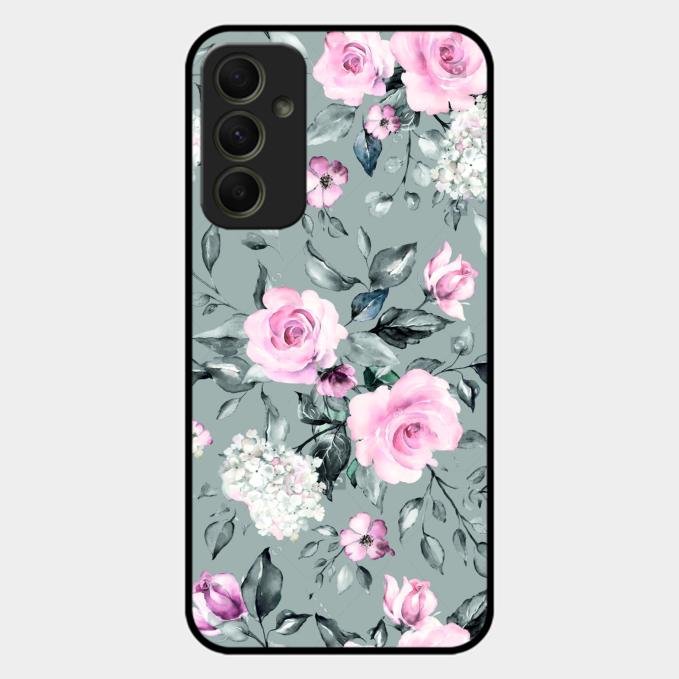 Retro Floral Glossy Glass Case Cover V2 For Samsung Galaxy A34 5G