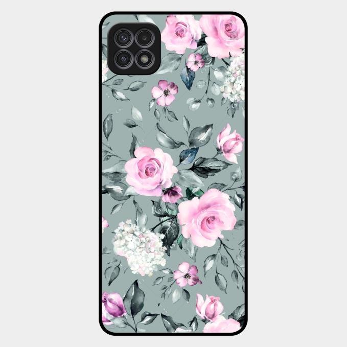 Retro Floral Glossy Glass Case Cover V2 For Samsung Galaxy F42 5G