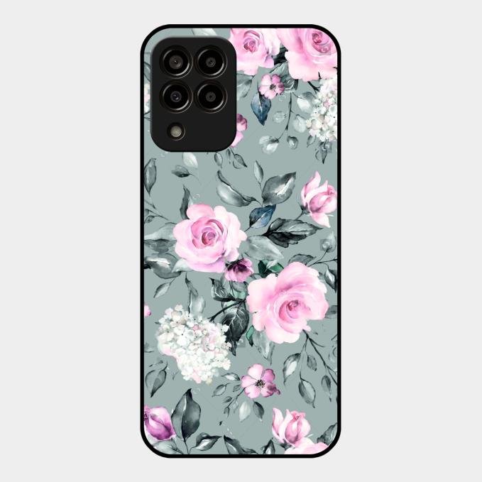 Retro Floral Glossy Glass Case Cover V2 For Samsung Galaxy M33 5G