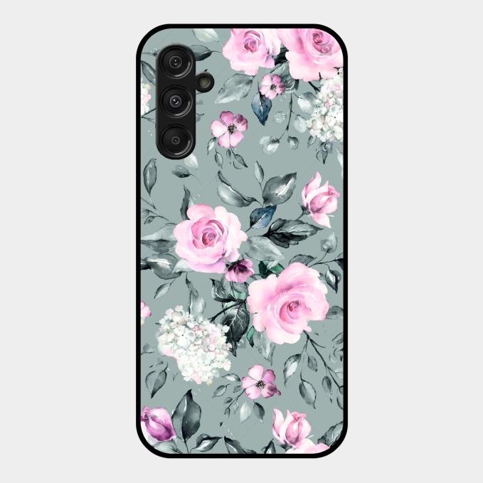 Retro Floral Glossy Glass Case Cover V2 For Samsung Galaxy M34 5G