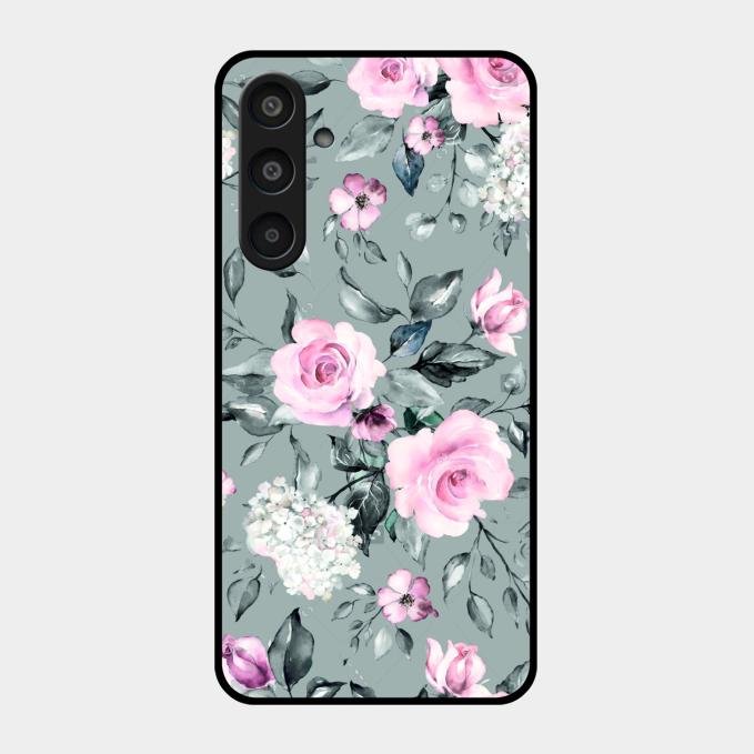 Retro Floral Glossy Glass Case Cover V2 For Samsung Galaxy M35 5G