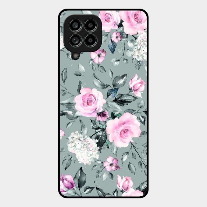 Retro Floral Glossy Glass Case Cover V2 For Samsung Galaxy M53 5G