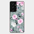Retro Floral Glossy Glass Case Cover V2 For Samsung Galaxy S21 Ultra