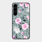 Retro Floral Glossy Glass Case Cover V2 For Samsung Galaxy S24 Plus 5G