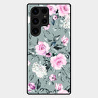 Retro Floral Glossy Glass Case Cover V2 For Samsung Galaxy S24 Ultra 5G