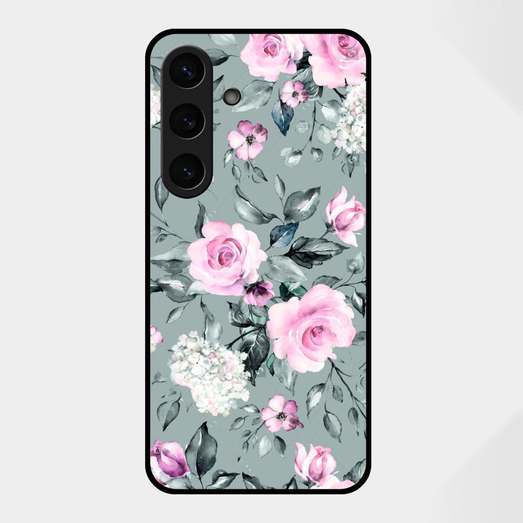 Retro Floral Glossy Glass Case Cover V2 For Samsung Galaxy S25 FE 5G
