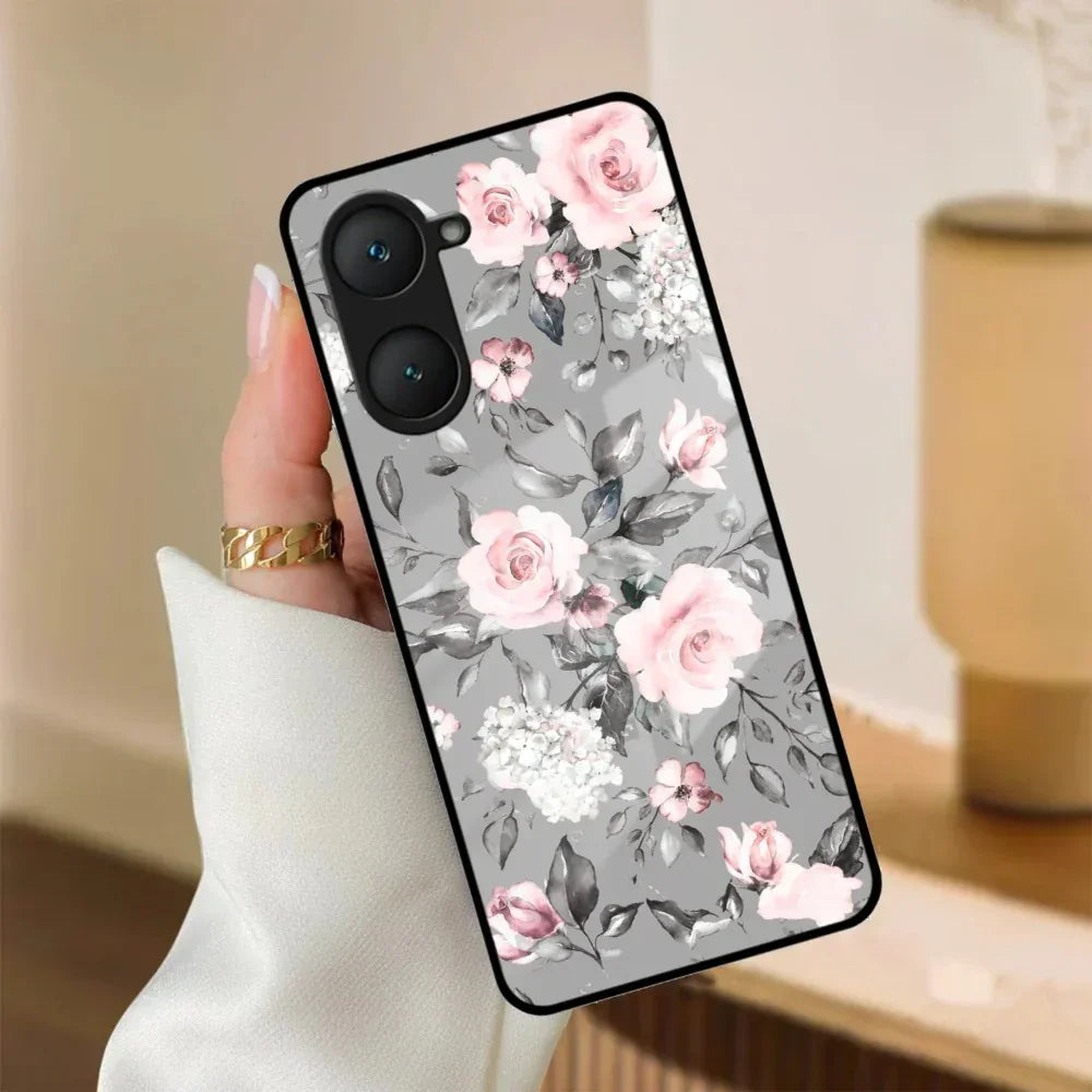 Retro Floral Glossy Glass Case Cover V2 For Vivo - ShopOnCliQ