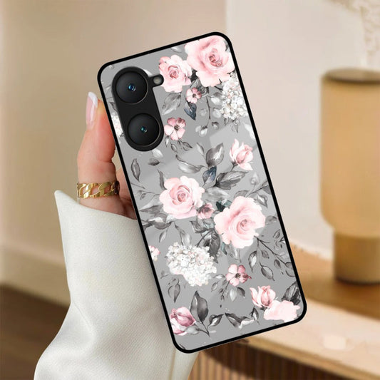 Retro Floral Glossy Glass Case Cover V2 For iQOO