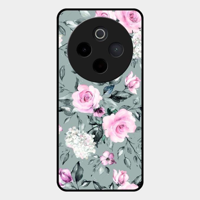 Retro Floral Glossy Glass Case Cover V2 For Vivo T4 5G