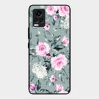 Retro Floral Glossy Glass Case Cover V2 For Vivo V20 2021