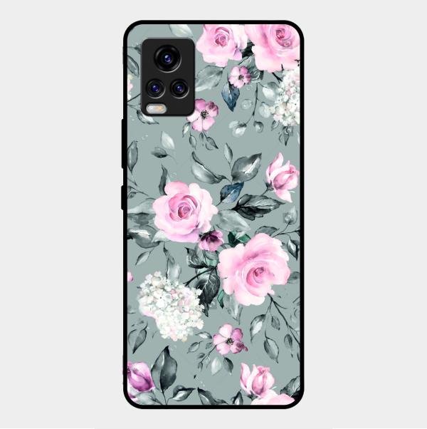 Retro Floral Glossy Glass Case Cover V2 For Vivo V20 2021