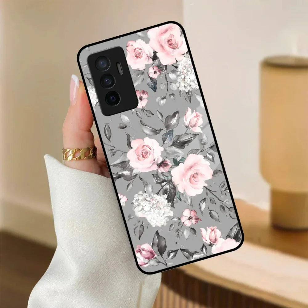 Retro Floral Glossy Glass Case Cover V2 For Vivo - ShopOnCliQ
