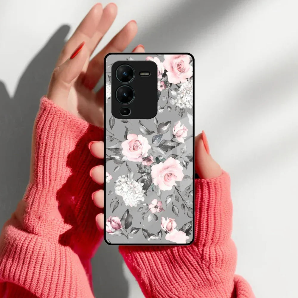 Retro Floral Glossy Glass Case Cover V2 For Vivo - ShopOnCliQ