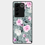 Retro Floral Glossy Glass Case Cover V2 For Vivo V27 5G