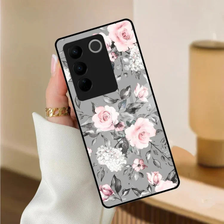 Retro Floral Glossy Glass Case Cover V2 For Vivo - ShopOnCliQ